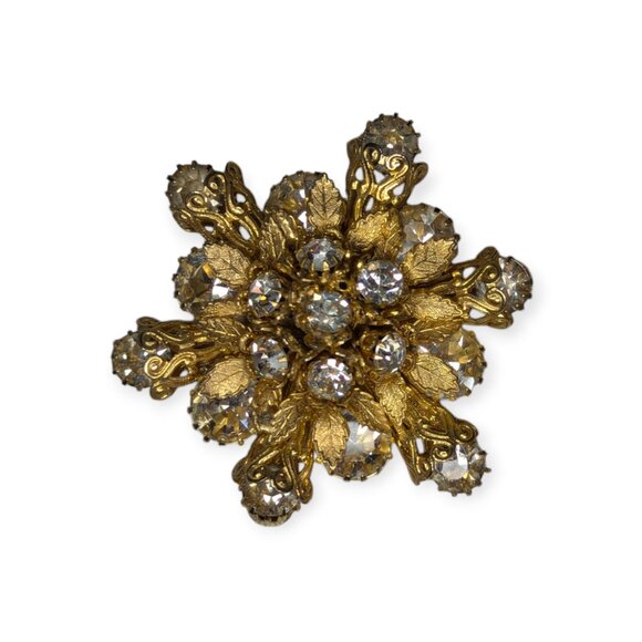 Vintage Gold Tone & Clear Rhinestone Brooch/Pin - Picture 6 of 6